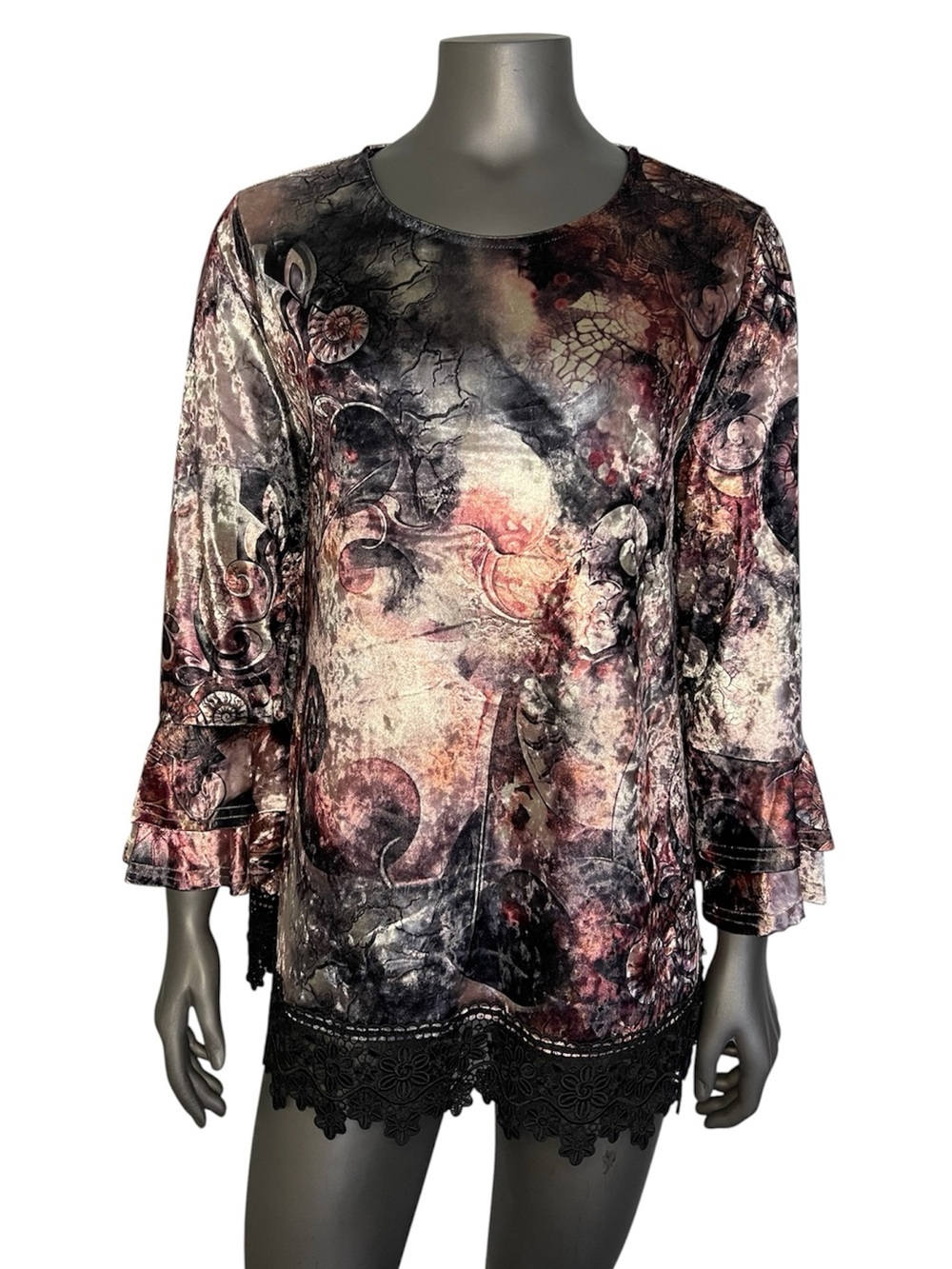 Calessa Top L Velvet Whimsigoth Tunic Lace Celestial Iridescent Flounce Goth